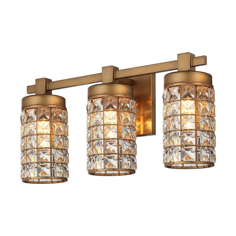 20" 3-Light Vintage Gold Crystal Bathroom Vanity Light