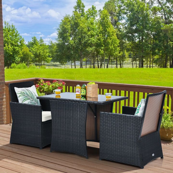 Mondawe 3 Pieces Patio Rattan Furniture Set with Cushion and Sofa Armrest