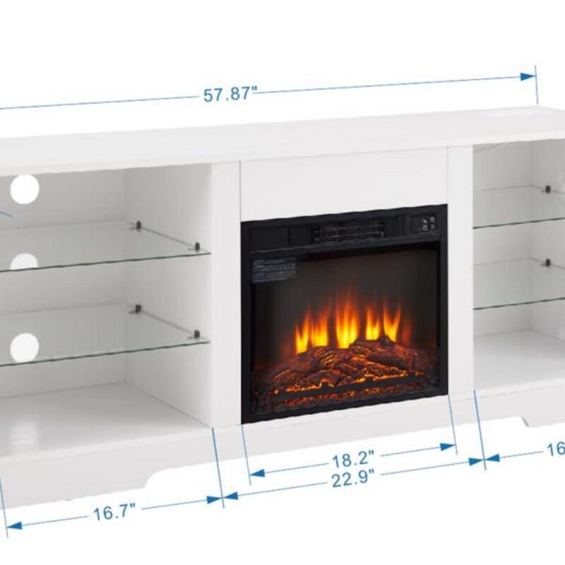TV Stand with Electric Fireplace and Glass Shelves &ndash; Cozy Entertainment Center with Modern Storage