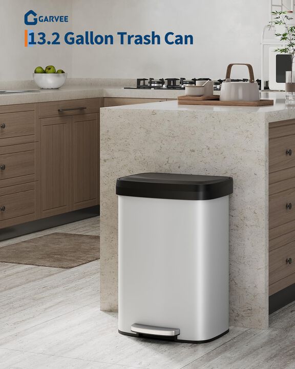 Rustproof Large Metal Step Kitchen Trash Can, Soft Close Lid with Liner Rim & Rear Handle, Hands-Free Quiet Durable Waste Bin