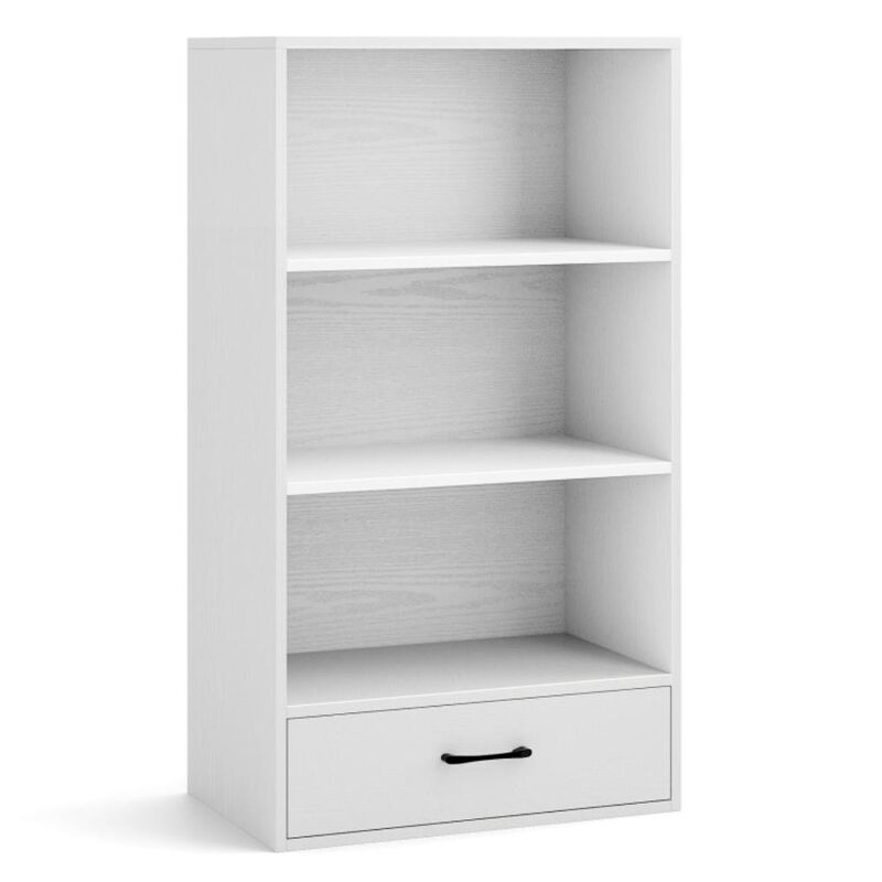 Hivvago 4-Tier Storage Bookcase with Open Shelves Drawer and Anti-toppling Device