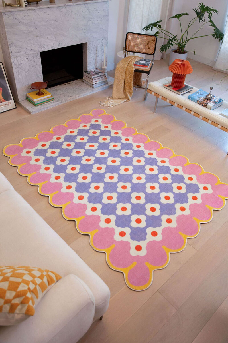 Lany Space Area Rug, Washable Rugs Non-Slip, Pink and Purple Floral Rug for Living Room image number 1