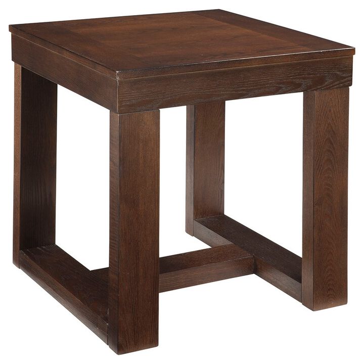 Wooden End Table with Sled Style Base, Brown-Benzara