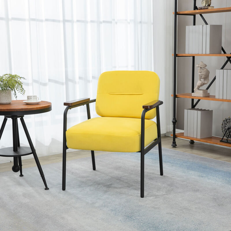 HOMCOM Modern Accent Chair Armchair for Bedroom Living Room Chair Yellow