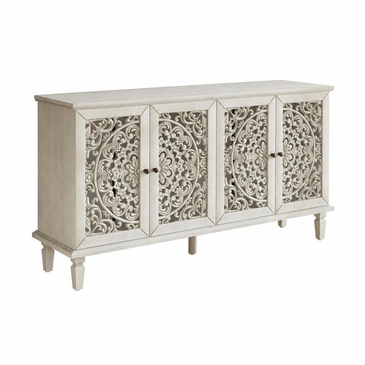 GOODSILO 60 Inch Antique Floral Carved Buffet Cabinet, Adjustable Shelves Multi-Functional TV Stand Sideboard Storage for Living Dining Room