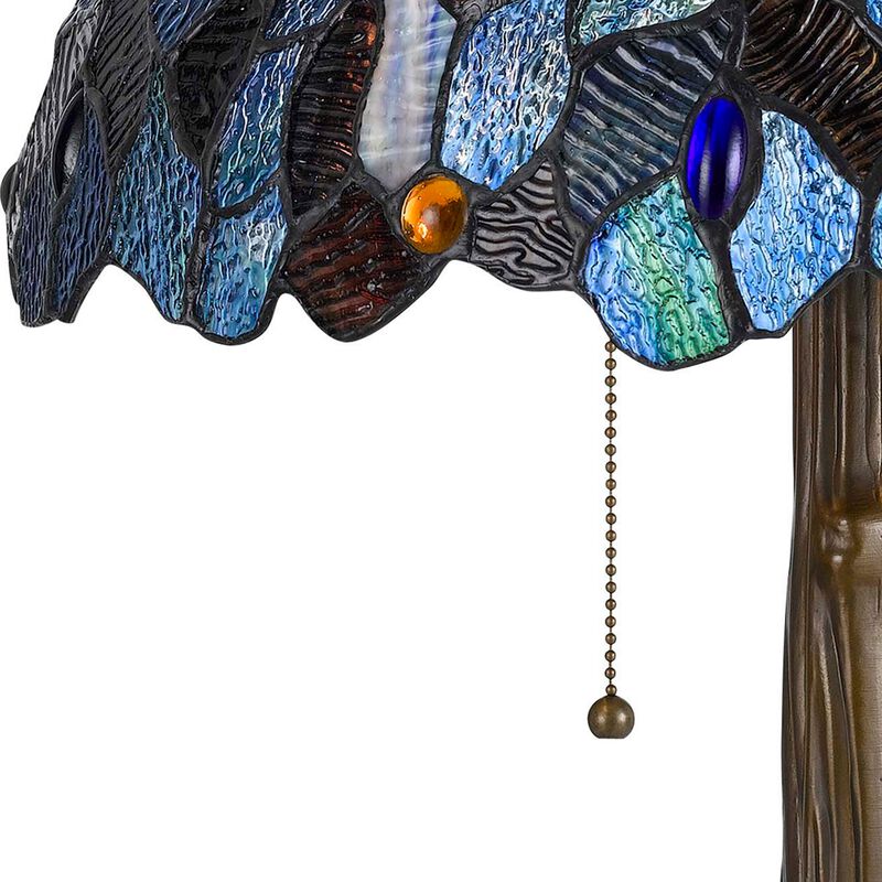 2 Bulb Tiffany Floor Lamp with Mosaic Design Shade, Multicolor-Benzara image number 3