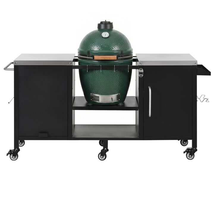 Whisen Outdoor Grill Cart for Big Green Egg-Style Grills with Fold-Out Prep Table & Adjustable Shelves