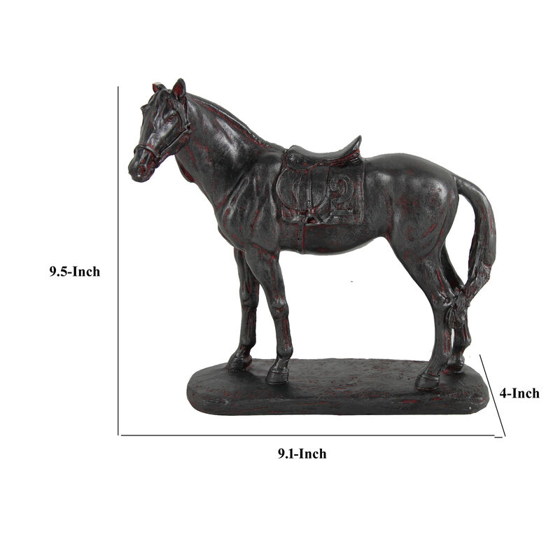 Don 10 Inch Horse Figurine Sculpture, Handmade Table Accent Brown Polyresin - Benzara