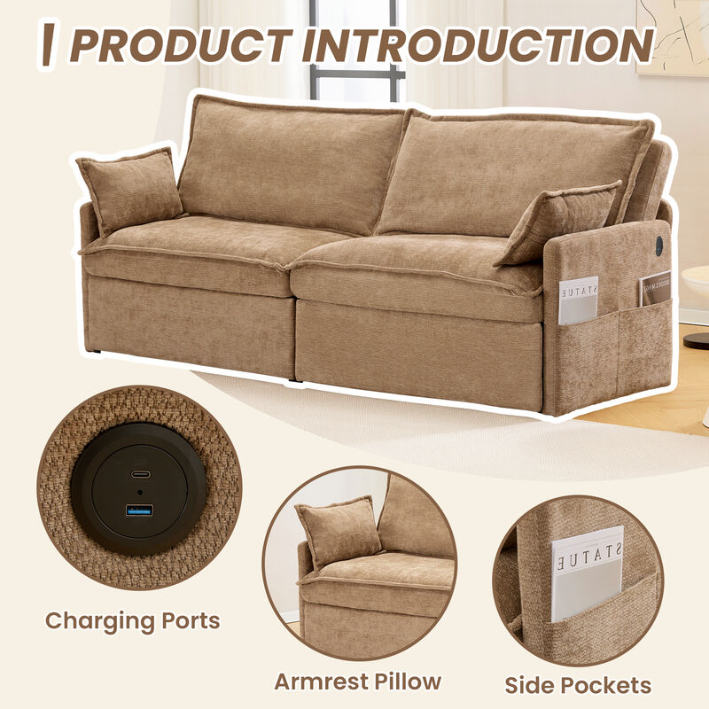 Whisen 73.6" Pull Out Sofa Bed, Convertible Sleeper Sofa Couch with Side Storage and USB/C-TYPE Charging image number 8