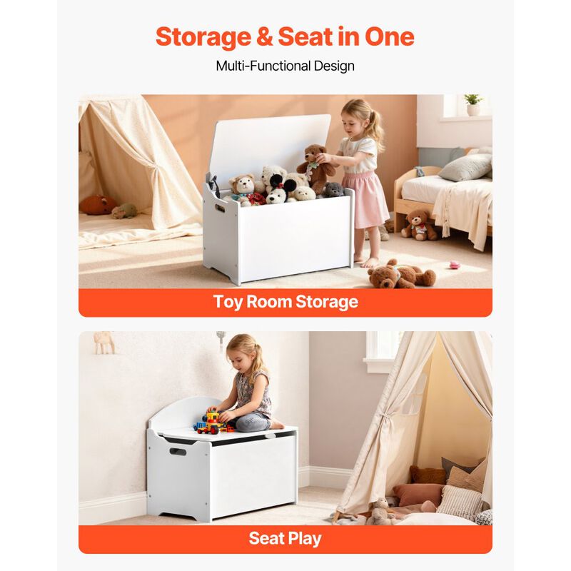 Wooden Toy Storage Bench with Backrest and Large Storage Cabinet for Kids-White image number 6