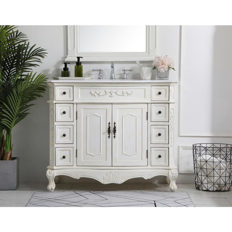 Elegant Kitchen and Bath 42 inch Single Bathroom vanity in Antique White