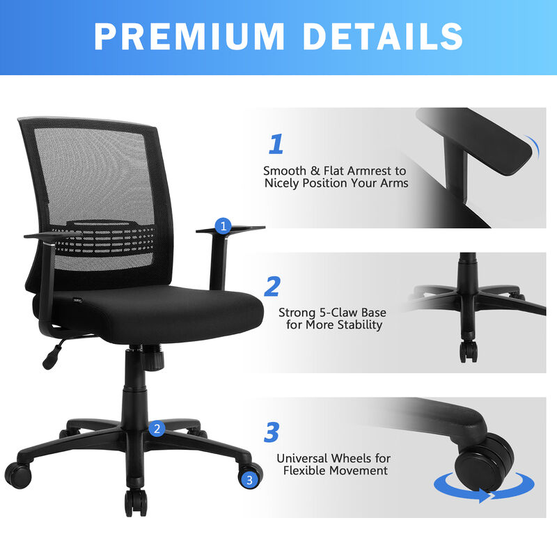 Costway Height Adjustable Mesh Office Chair  Task Chair  w/Lumbar Support