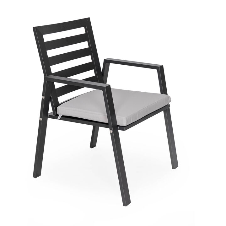 LeisureMod Mid-Century Modern Patio Dining Armchair &ndash; Aluminum Frame with Removable Cushions for Garden and Backyard