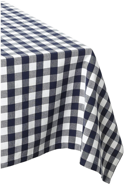 84" Navy Blue and White Traditional Checkered Table Cloth