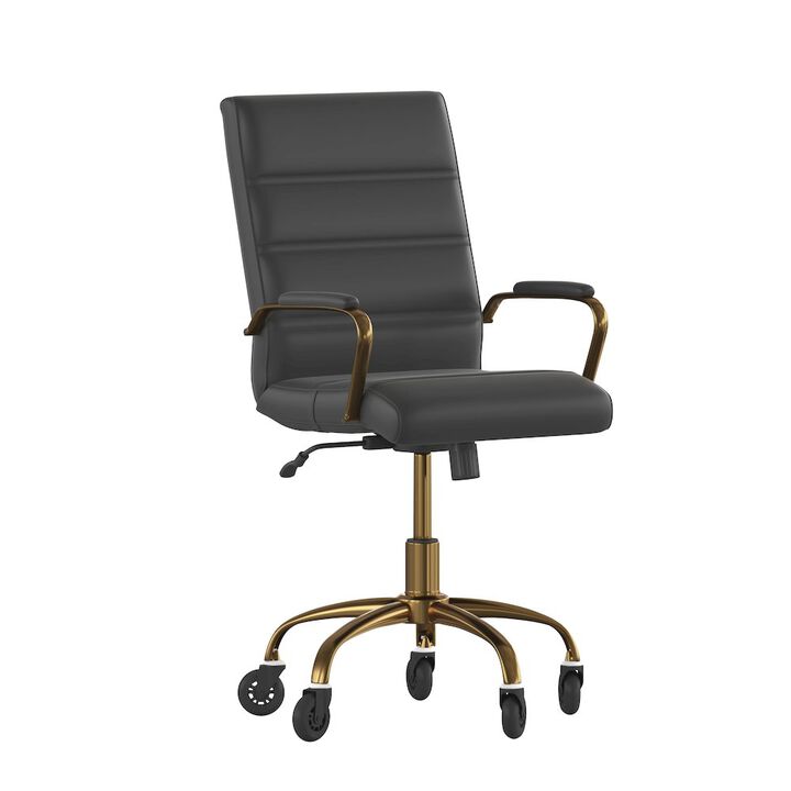 Flash Furniture Mid-Back Black Executive Swivel Office Chair with Gold Frame, Arms,