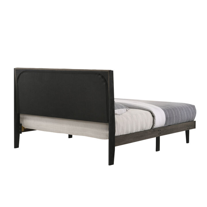 Valdemar Queen Bed, Brown Fabric & Weathered Gray Finish