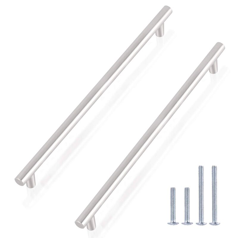 Gobrico Cabinet Knobs in Brushed Nickel/Cabinet Handles 10"" Hole Centers/Satin Nickel Drawer Pulls 12.6"" Overall Length/6Pack