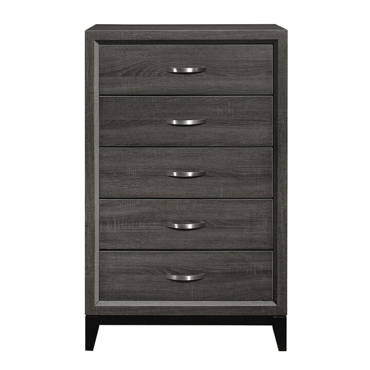 Contemporary Design Gray Finish 1pc Chest of Dovetail Drawers Polished Chrome Bar Pulls Bedroom Furniture
