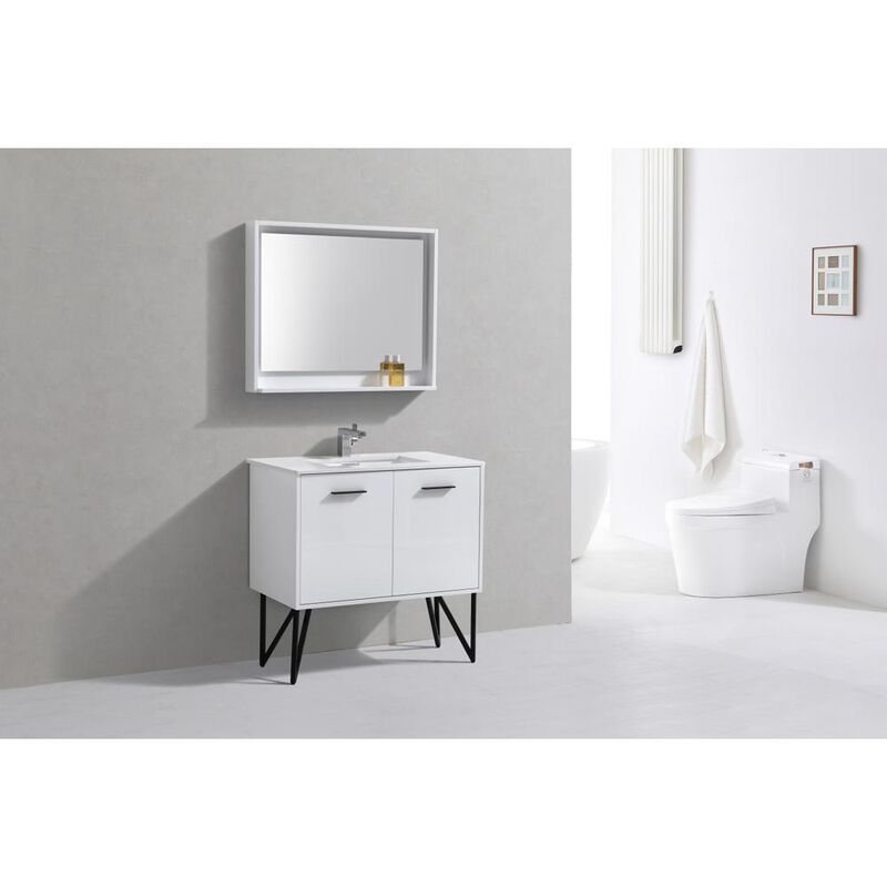 Kubebath Bosco 36 Modern Bathroom Vanity w/ Quartz Countertop and Matching Mirror