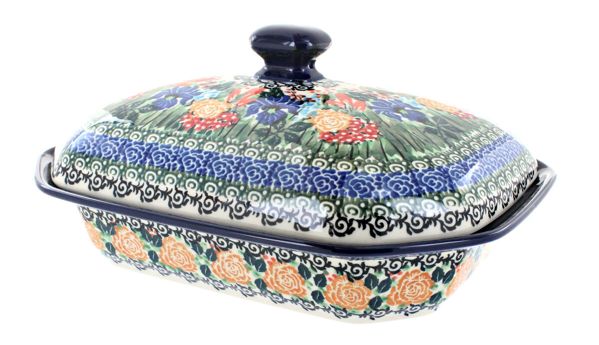 Blue Rose Polish Pottery Mockingbird Medium Covered Baker