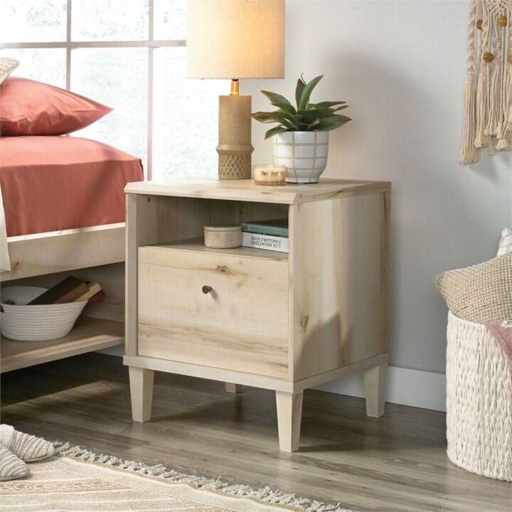 Hivvago Light Maple Wood Farmhouse Style 1-Drawer Nightstand with Open Shelf