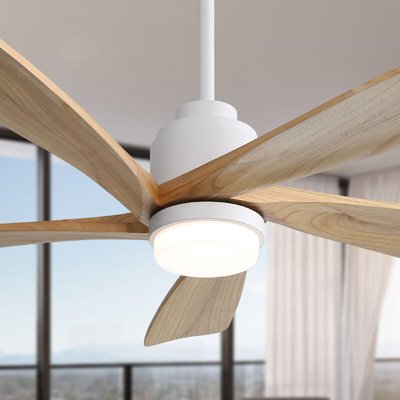52" Ceiling Fan With Dimmable LED Light 5 Solid Wood Blades Remote Control Reversible DC Motor image number 6