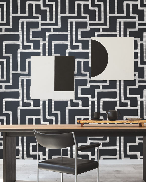 Graphic Polyomino Black & White Wallpaper