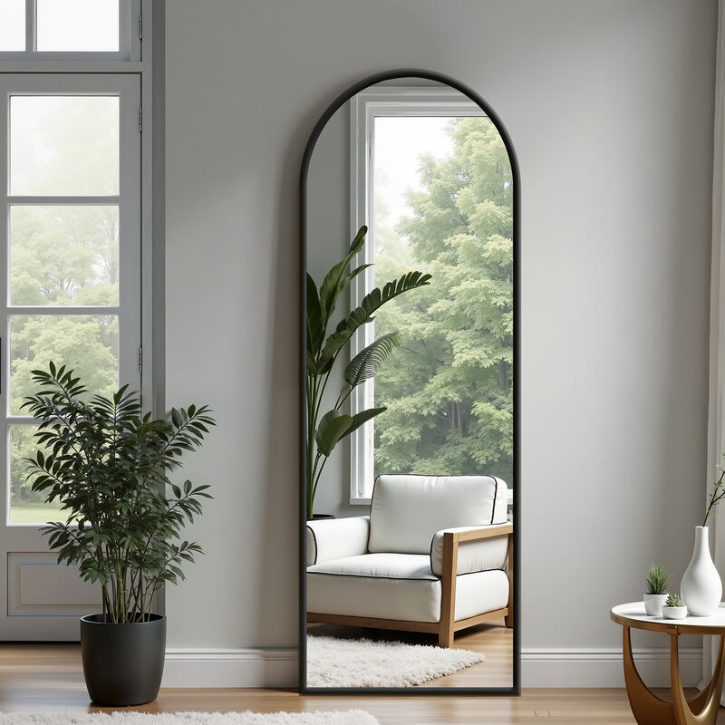 Arched Aluminum Full Length Mirror, Wall Floor Mirror for Bedroom Living Room Entryway