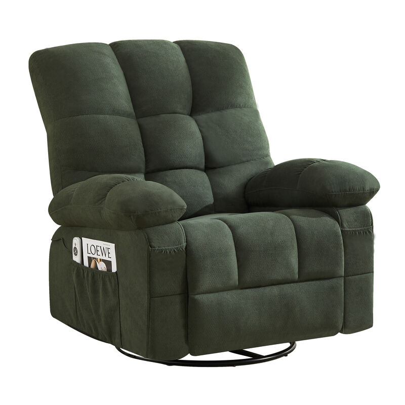Fabric Swivel Manual Recliner with Massage and USB Port