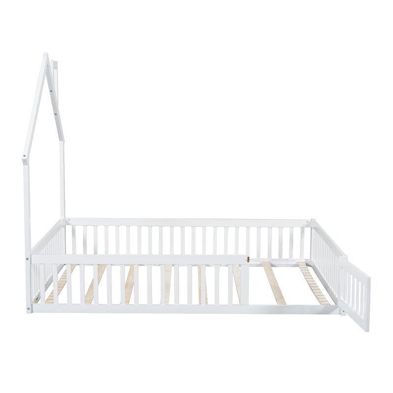 Merax Wood Full Size House Platform Bed with Guardrail