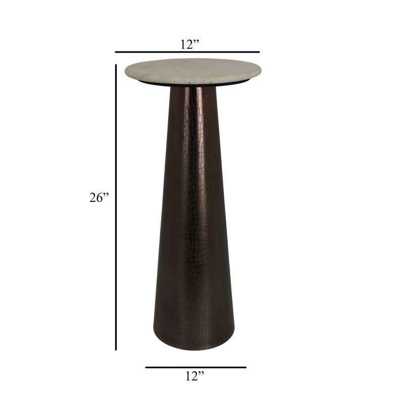 Plant Stand Accent Table, Bronze Metal, Round Gray Marble Top, 26 Inch - Benzara