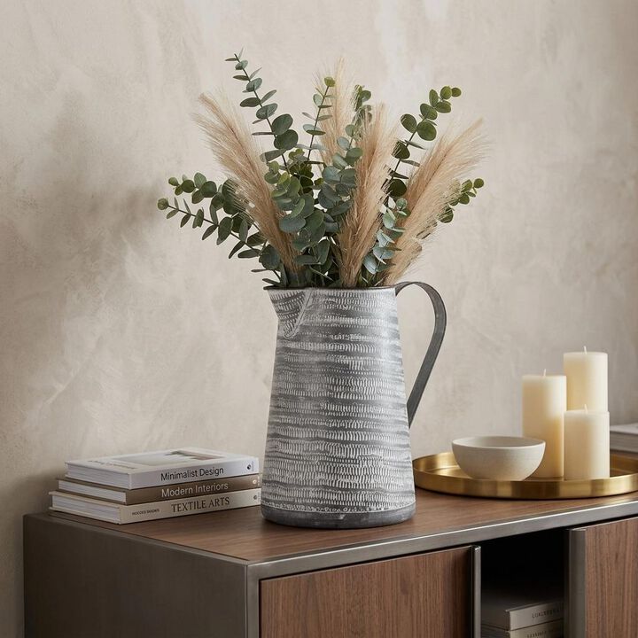 HomeRoots 11" Gray and White Abstract Metal Jug Vase