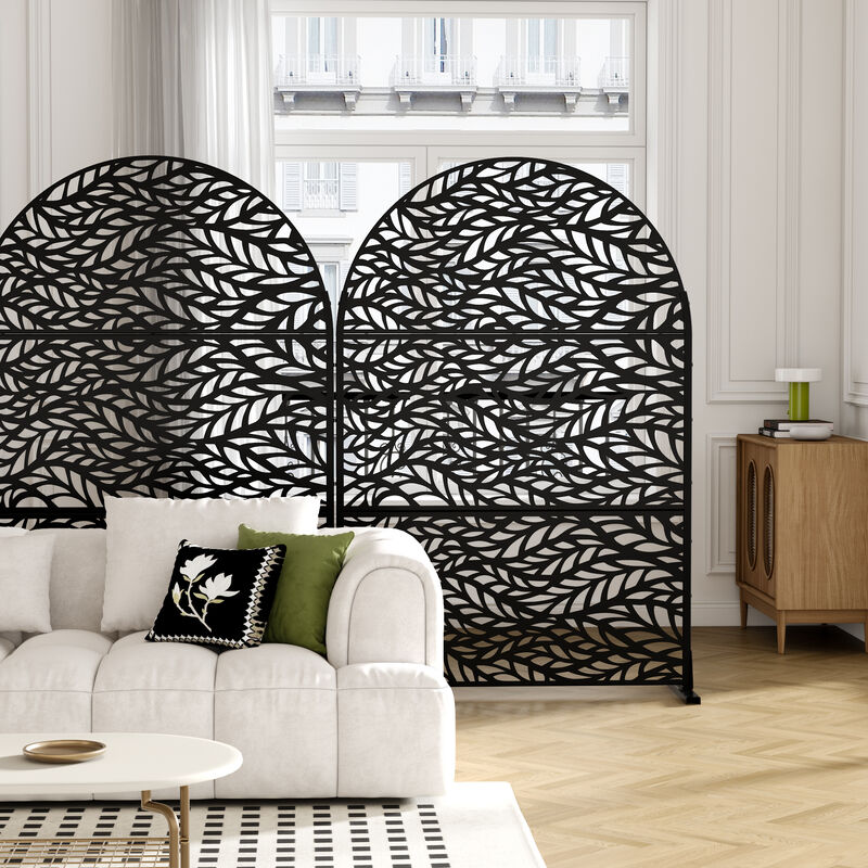 Arched Metal Outdoor Privacy Screen, Freestanding Outdoor Divider Decorative Privacy Fence