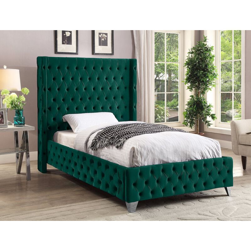 Meridian Furniture Savan Green Velvet Twin Bed