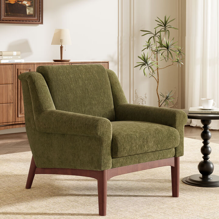 Whisen Mid-Century Modern Accent Chair, Boucle Upholstered Lounge Chair with Solid Wood Legs for Living Room