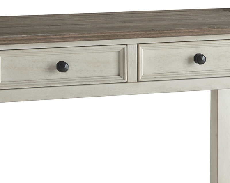 Sofa Table With Plank Style Top and 2 Gliding Drawers, Brown and White