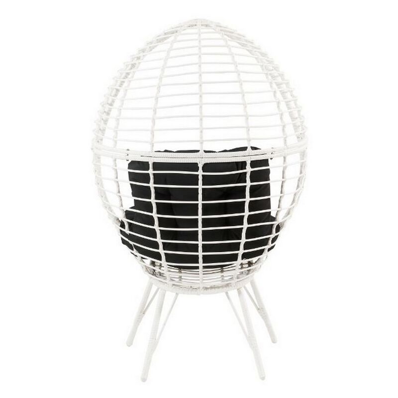 Wicker Patio Lounge Chair with Angled Metal Legs, White - Benzara