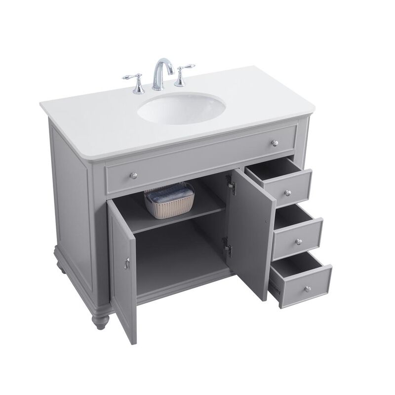 Elegant Kitchen and Bath 42 inch Single Bathroom vanity in light grey with ivory white engineered marble