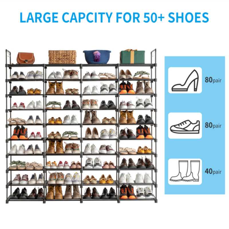 10-Tier Shoe Rack Storage Organizer, Stackable Shoe Cabinet for Entryway, Holds 80 Pairs of Shoes