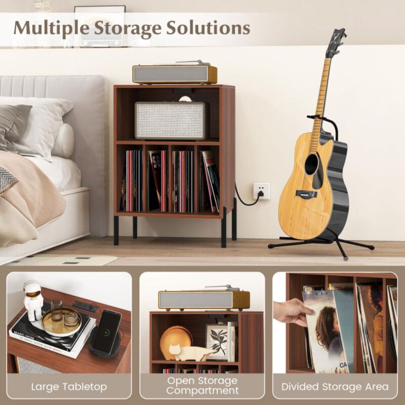 Hivvago Record Player Stand with Record Storage Shelf and Charging Station