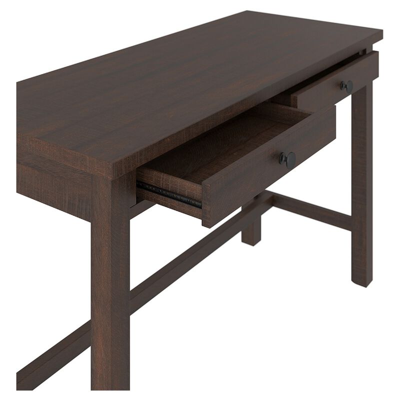 Wooden Writing Desk with Block Legs and 2 Drawers, Dark Brown and Black-Benzara