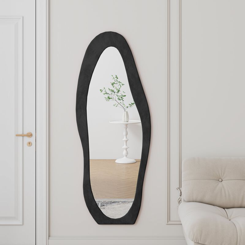 Full Length Mirror 63 x 24 Irregular Wavy Floor or Wall Mirror with Flannel Wrapped Wooden Frame for Bedroom Living Room image number 3