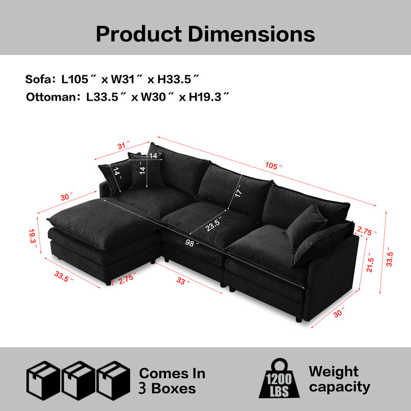 Jegfli Chenille Modular L-Shaped Sectional Sofa image number 9