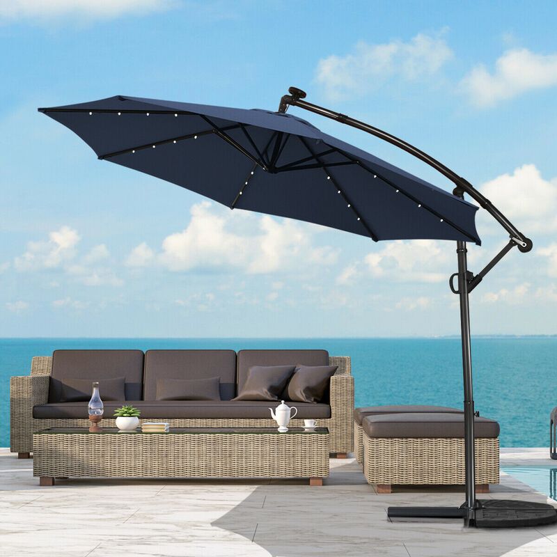 360-Degree Rotating Patio Umbrella &ndash; Solar Powered LED Cantilever Shade (Base Not Included)
