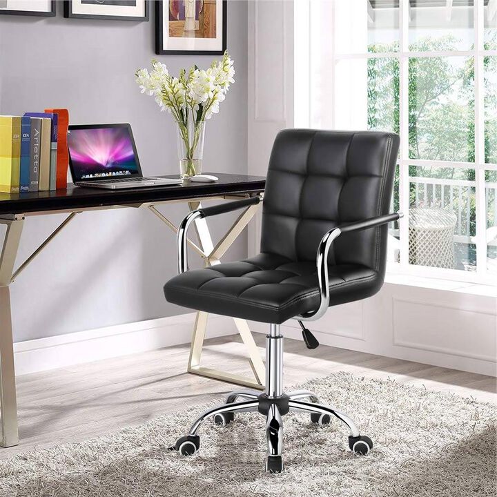 Executive-Style Mid-Back Faux Leather Office Chair with Optional Armrests