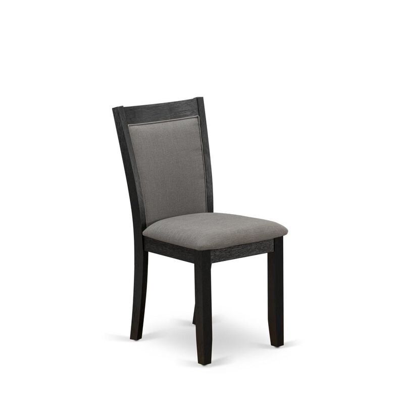 East West Furniture MZC6T50 Modern Dining Chairs - Dark Gotham Grey Linen Fabric Seat and High Chair Back - Wire Brushed Black Finish (SET OF 2)