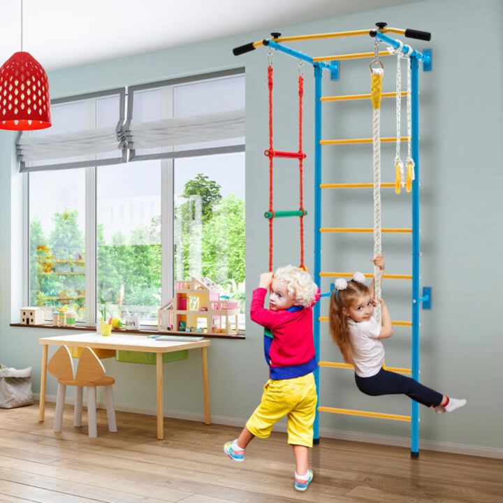 Hivvago 7 In 1 Kids Indoor Gym Playground Swedish Wall Ladder for Solid Wall