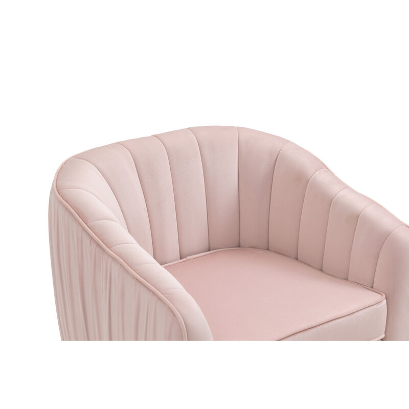 Velvet Accent Chair, Modern Barrel Chair with Ottoman, Arm Pub Chair for Living Room/Bedroom/Nail Salon, Blush Pink, Golden Finished, Suitable for Small Spaces