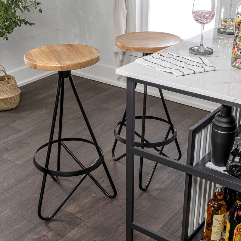 Spiroa Modern Industrial Metal Backless Circular Bar Stool