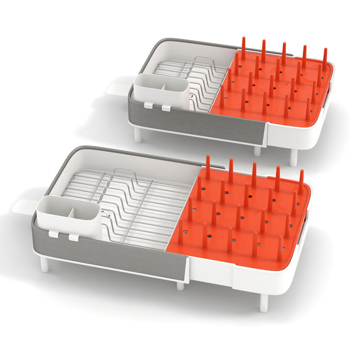 Expandable Dish Drying Rack Adjustable Dual-Part Dish Drainer with Detachable Utensil Holder